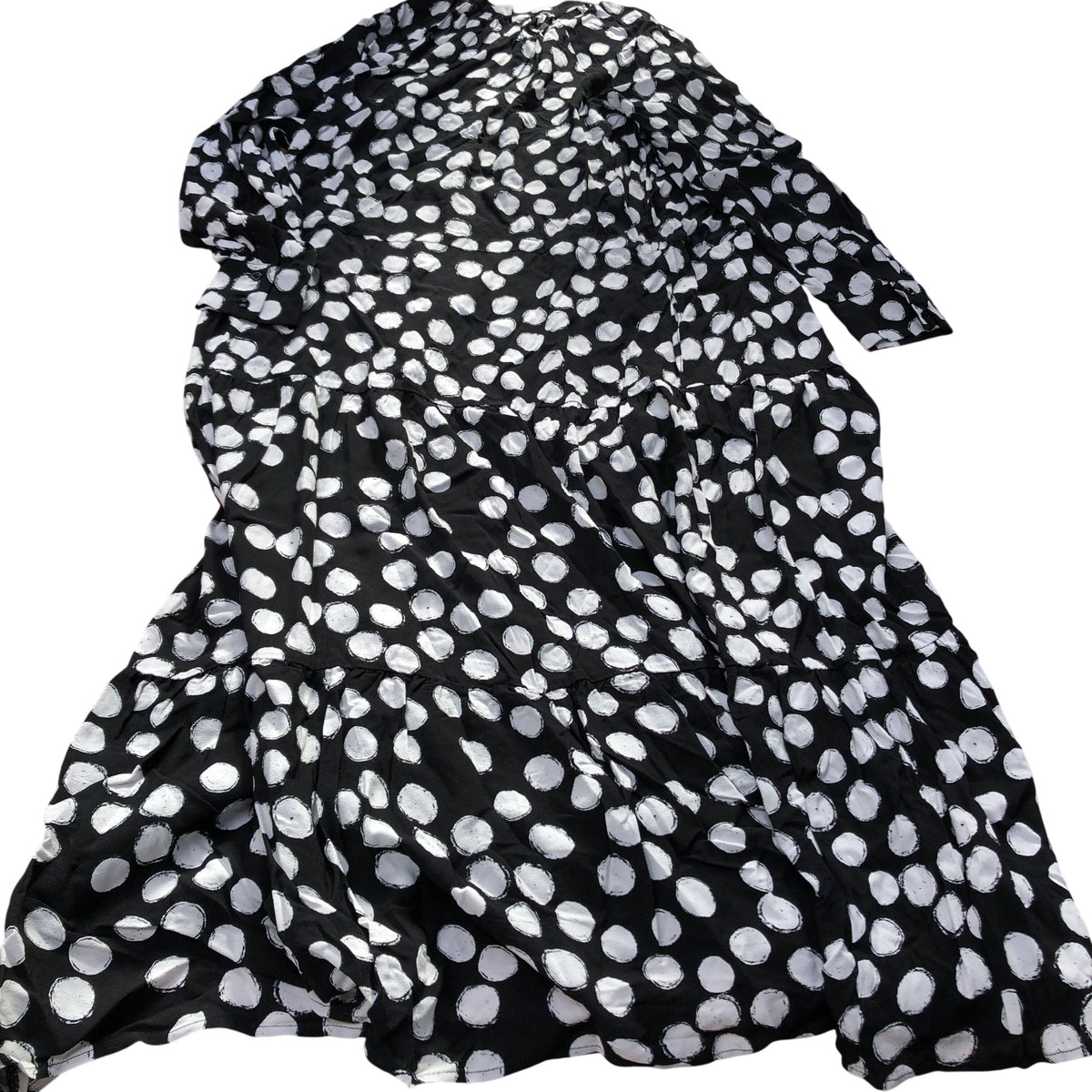 Baukjen Black White Polka Dot Dress UK Size 14 Women's Tiered Long Sleeve
