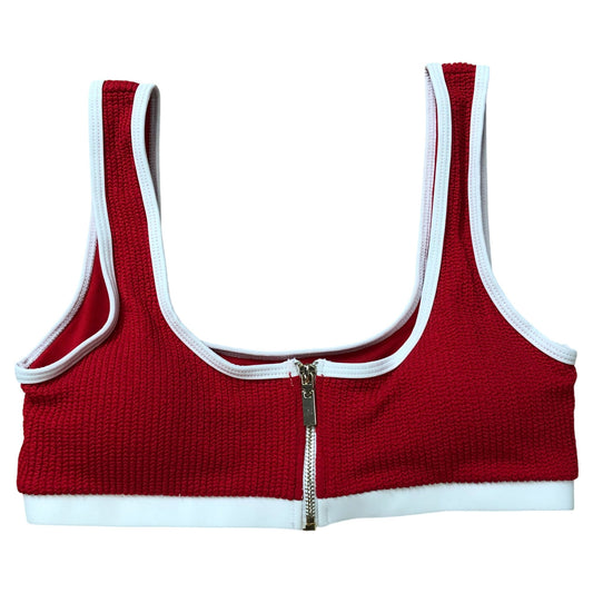 River Island Poolside Women's Red Swim Top Zip Closure White Trim Size 12
