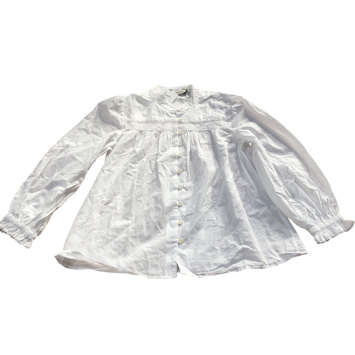 Baukjen White Organic Blouse Women's Long Sleeve Embroidered Top