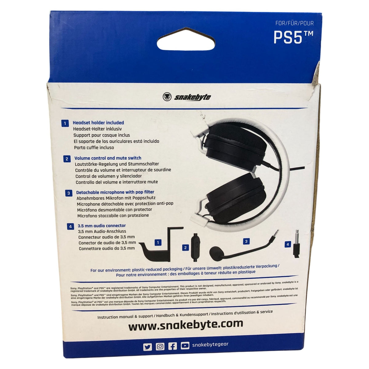 Snakebyte Headset 5 Wired Stereo Headset for PlayStation 5 with Adjustable Mic