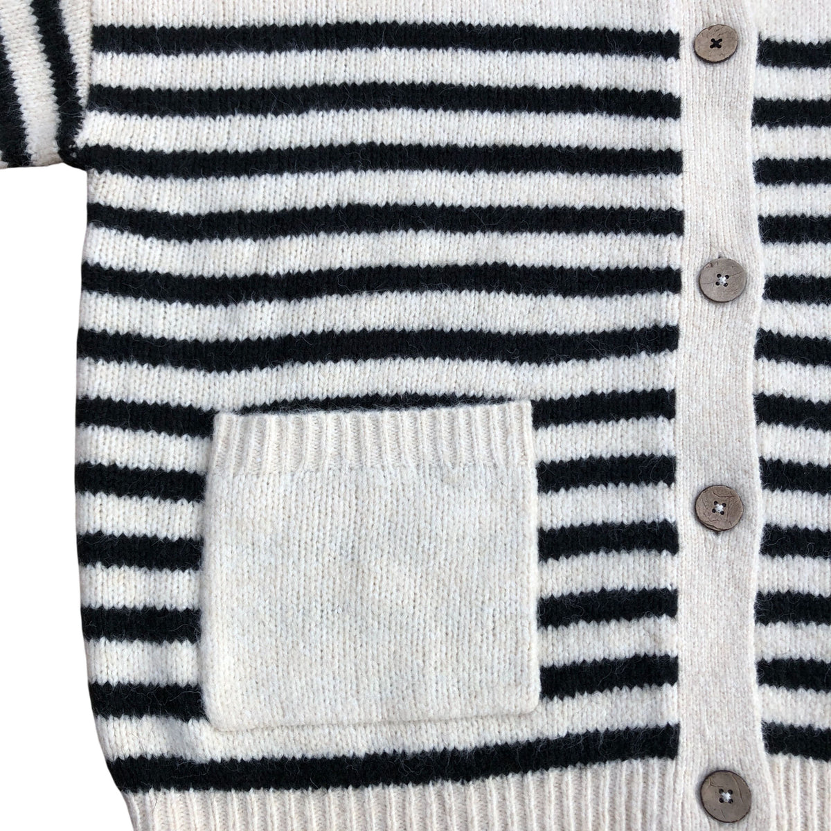 Bonnie Cardi Women's Striped Knit Cardigan Ivory Multi Soft Wool