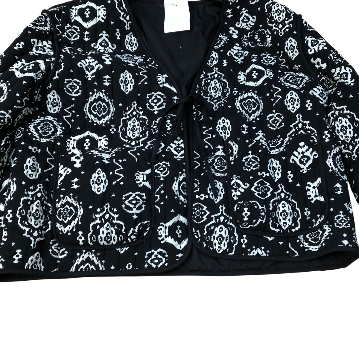 Bohemian Style Black And White Quilted Jacket Women Casual Chic UK16