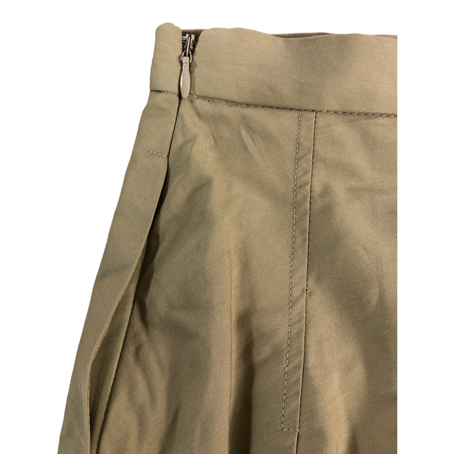 River Island Midi Skirt Women's Khaki Pleated Cotton Blend Classic Style Size 14