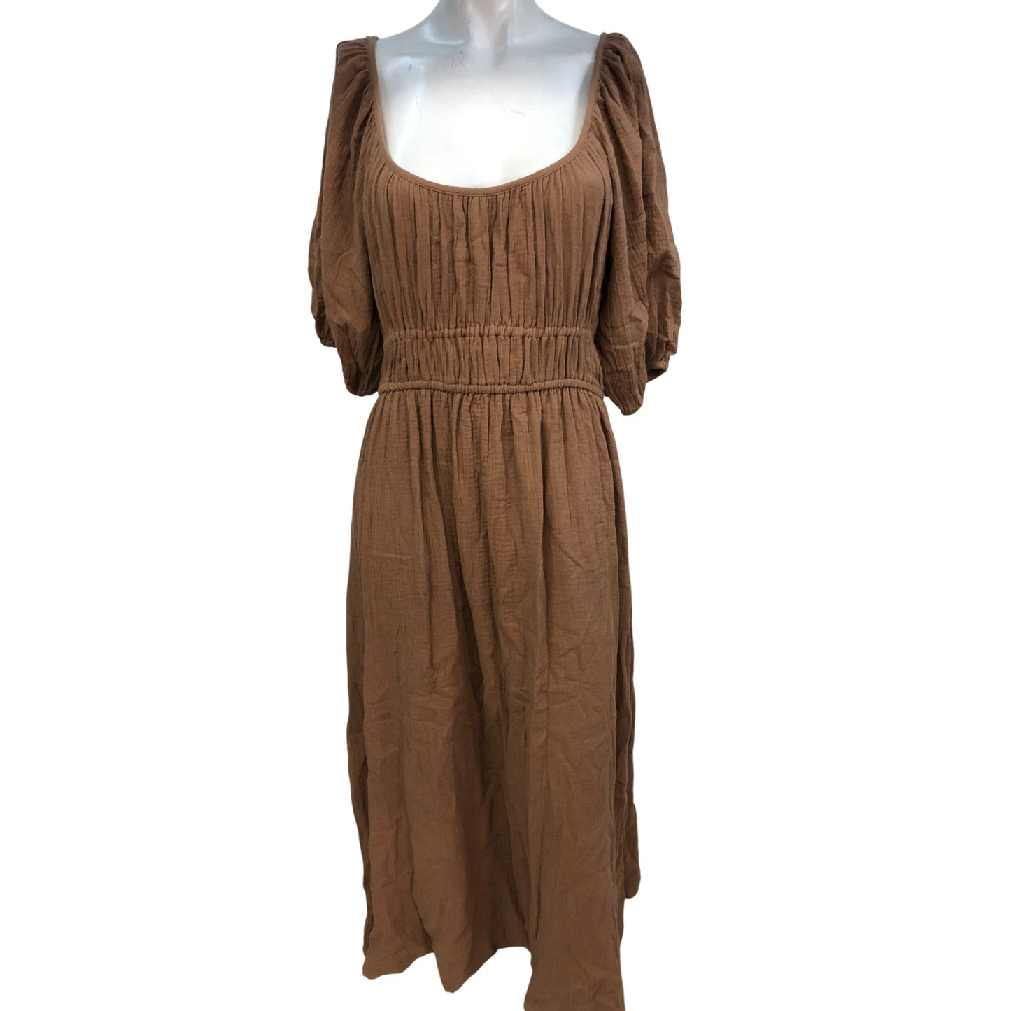 River Island Brown Utility Dress UK12 Women's Midi Puff Sleeve Casual