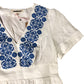 Floral Embroidered Dress UK12 Women's Linen Short Sleeve White Blue