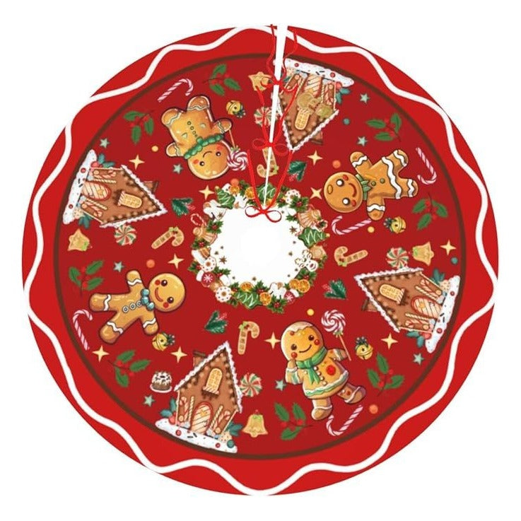 Gingerbread Christmas Tree Skirt Festive Red Decoration