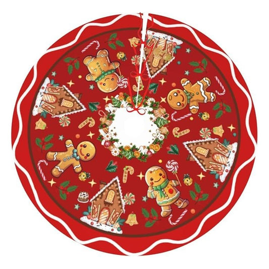Gingerbread Christmas Tree Skirt Festive Red Decoration