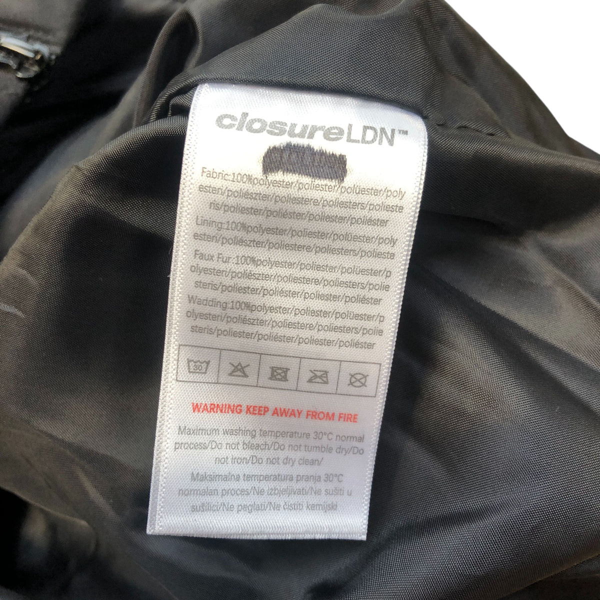 Closure LDN Black Fur Hooded Puffer Jacket Size 14