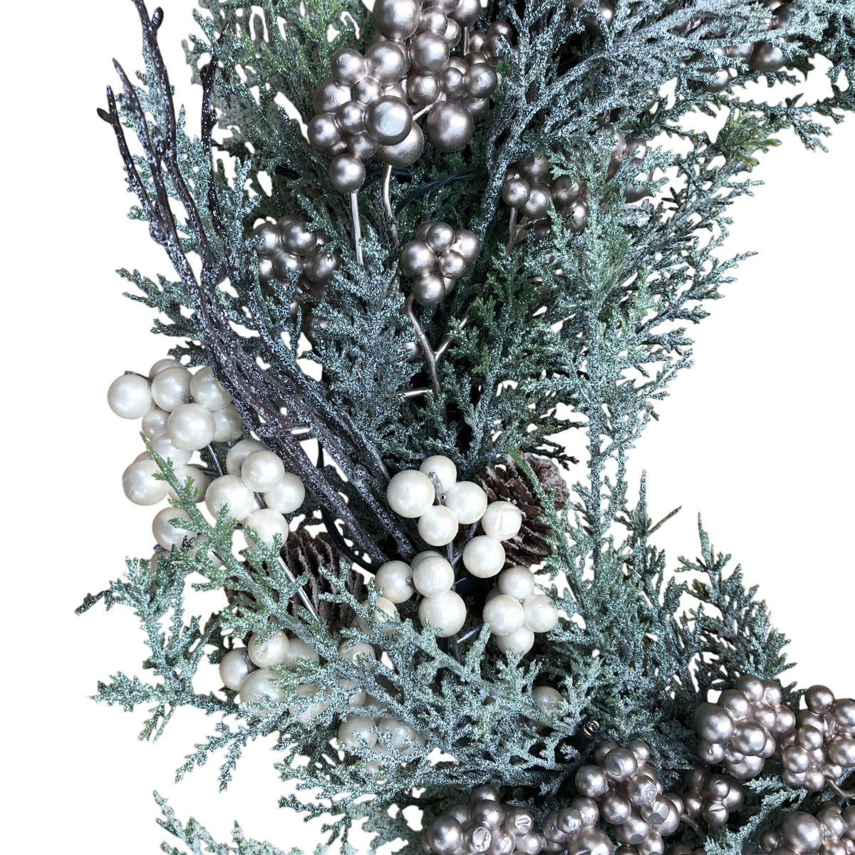 Snowy Lit Christmas Wreath With Berries & Greenery 18"
