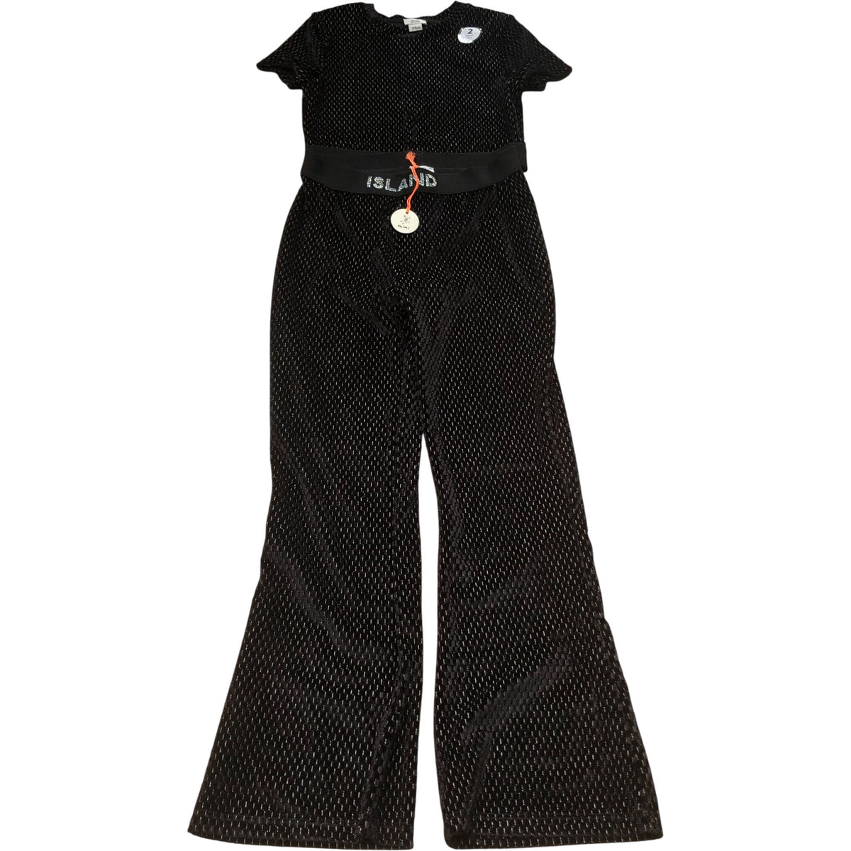 River Island Women Black Flared Jumpsuit Size 7-8 Years Party Velvet Stretch
