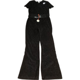 River Island Women Black Flared Jumpsuit Size 7-8 Years Party Velvet Stretch