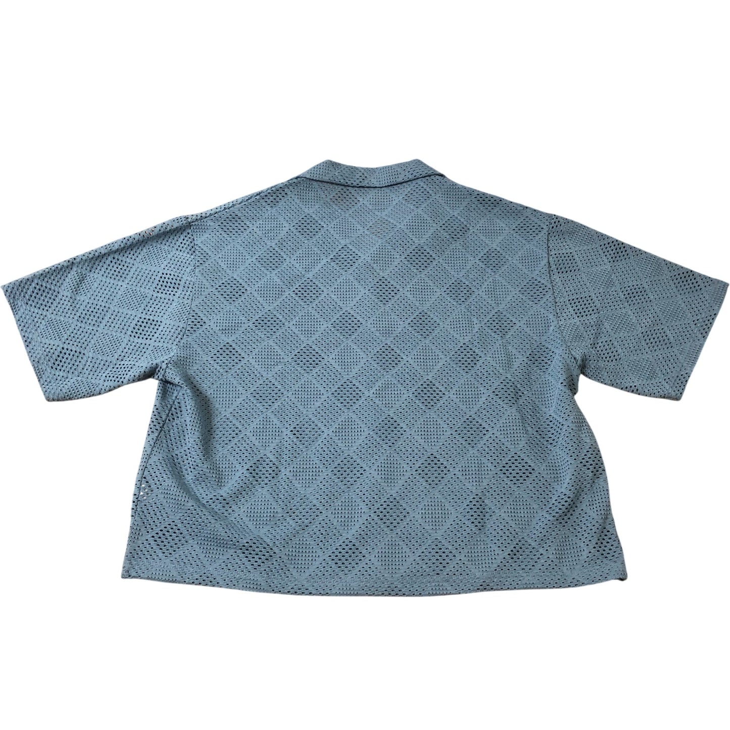 River Island Men's L Blue Casual Short Sleeve Top Stylish Crocheted Shirt