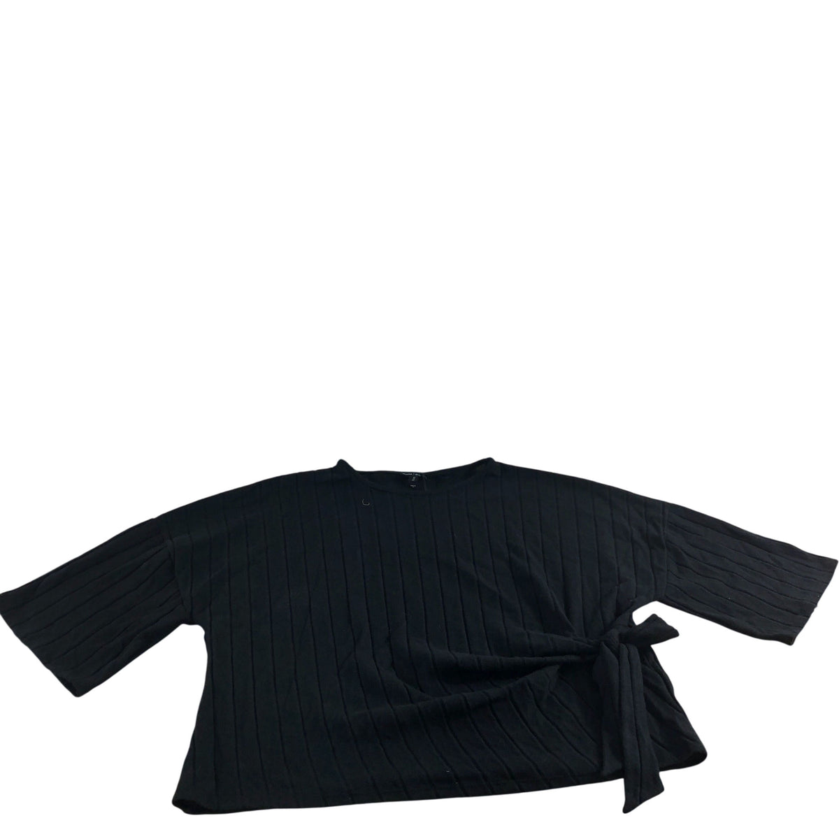 River Island Black Ribbed Tie Waist Top UK XL Women's Short Sleeve