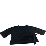 River Island Black Ribbed Tie Waist Top UK XL Women's Short Sleeve