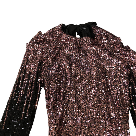 Love And Roses UK8 Women's Sequin Long Sleeve Dress Black Pink Belted