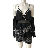 River Island Black Cold Shoulder Playsuit UK S Women's Embroidered Detail