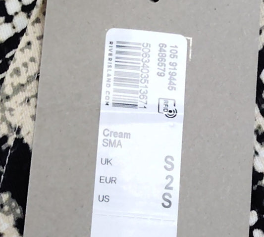 River Island Women's Snake Print Blouse Size S Cream Black Long Sleeve