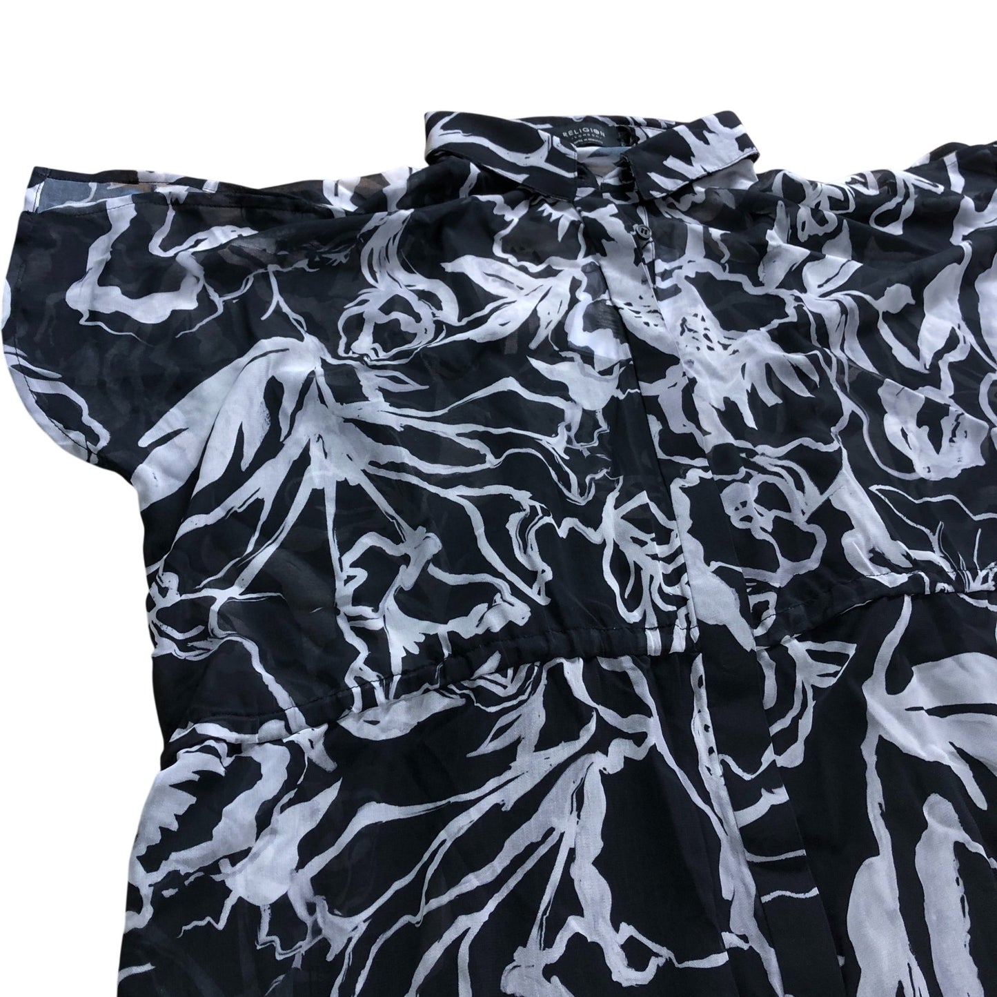 Branded Black Oversized Patterned Shirtdress - Size 10