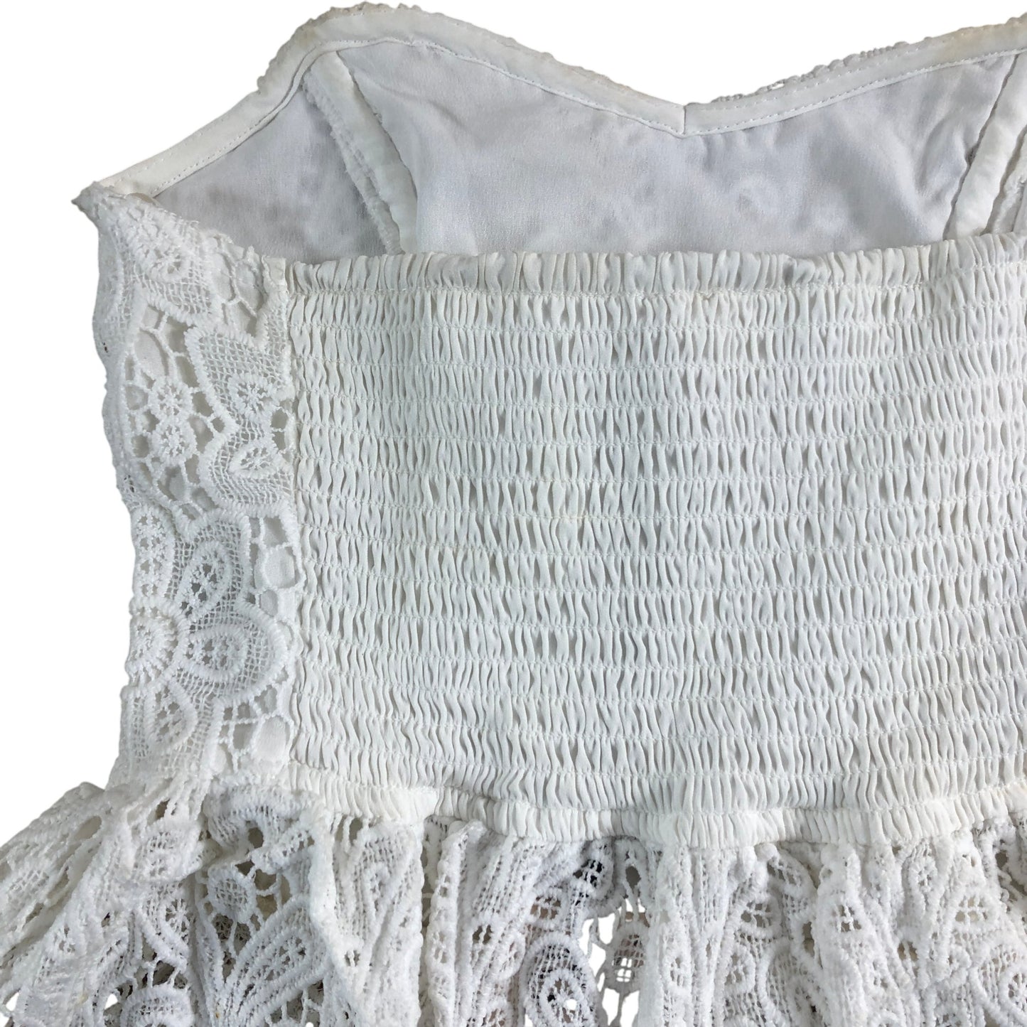 River Island Women's White Lace Peplum Top UK6 Floral Detail Sleeveless