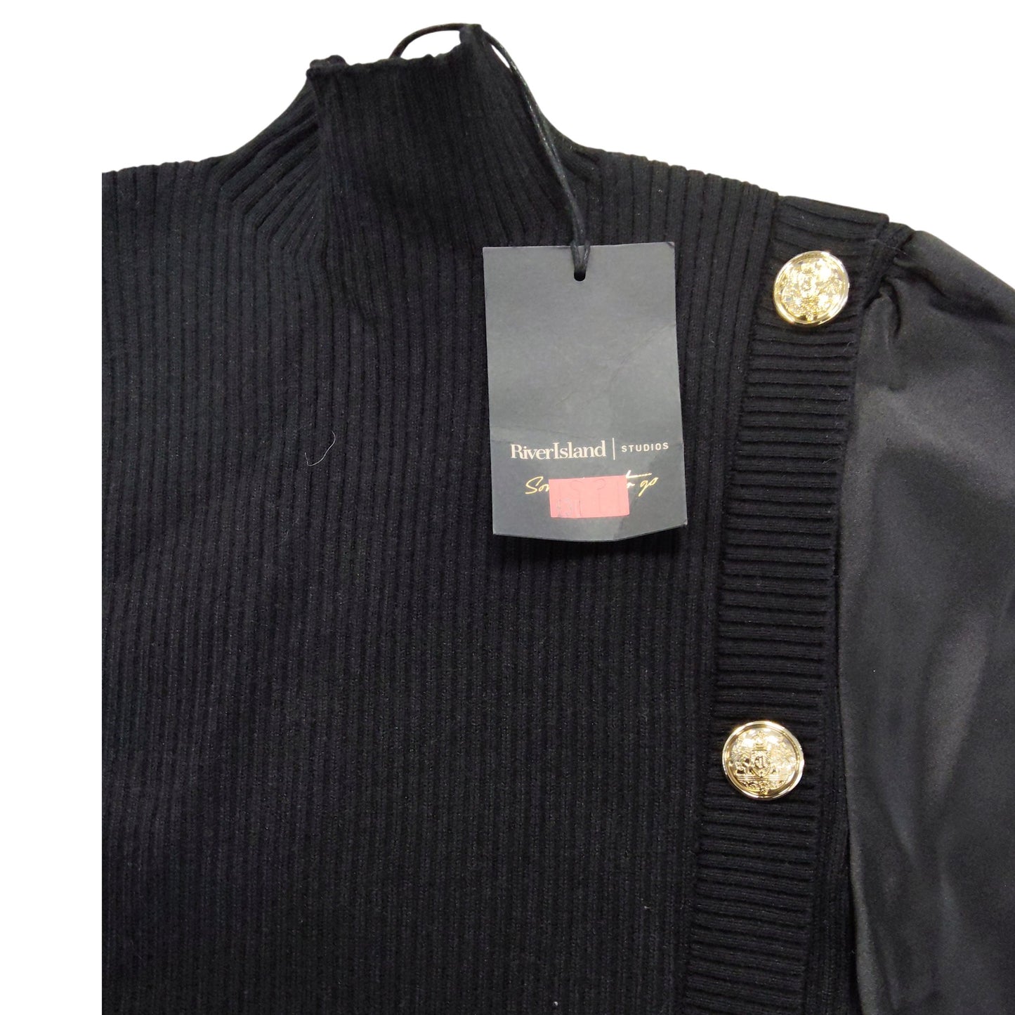 River Island Black Ribbed Dress UK8 Women's Elegant Long Sleeve Fitted Style