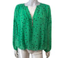 Green Polka Dot Blouse UK12 Women's Long Sleeve Trendy V Neck Button Detail