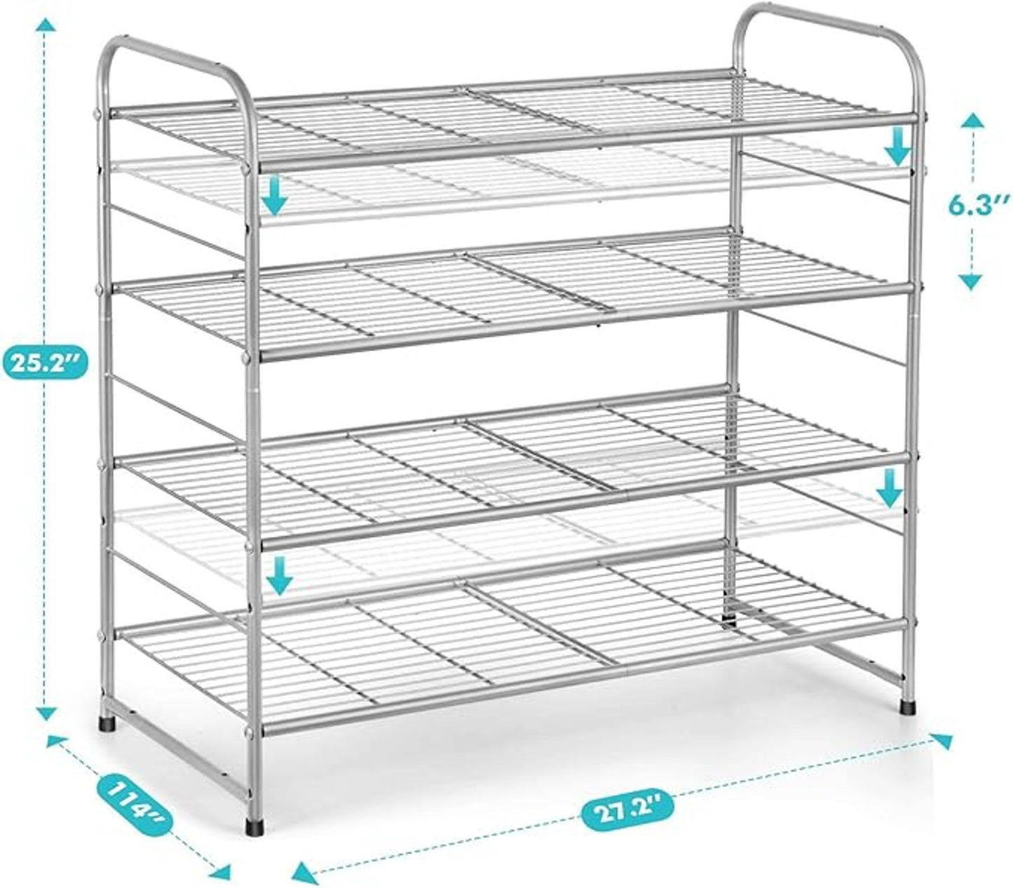 LEKIND 4 Tier Shoe Rack Silver 69cm X 29cm X 64cm New Storage Organizer