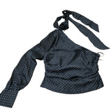 Branded Black Polka Dot One Shoulder Blouse With Long Sleeve Tie Top UK Size12