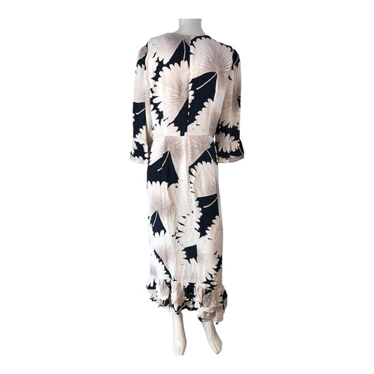 FLORAL Midi Dress Women's Long Sleeve Ruffle Hem Print