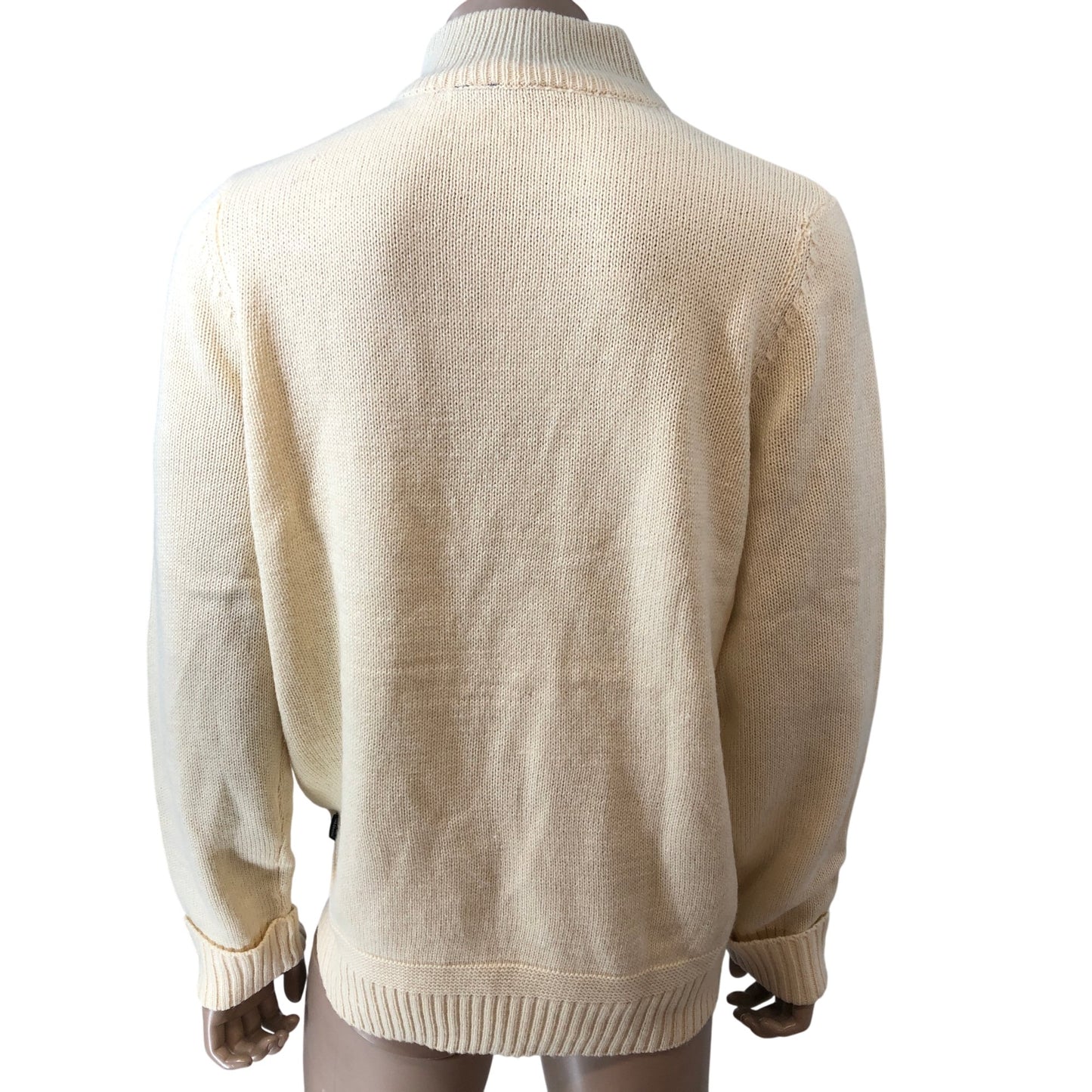 Ben Sherman Ecru Zip Neck Sweater L Men's Pullover Knit Top Classic Style