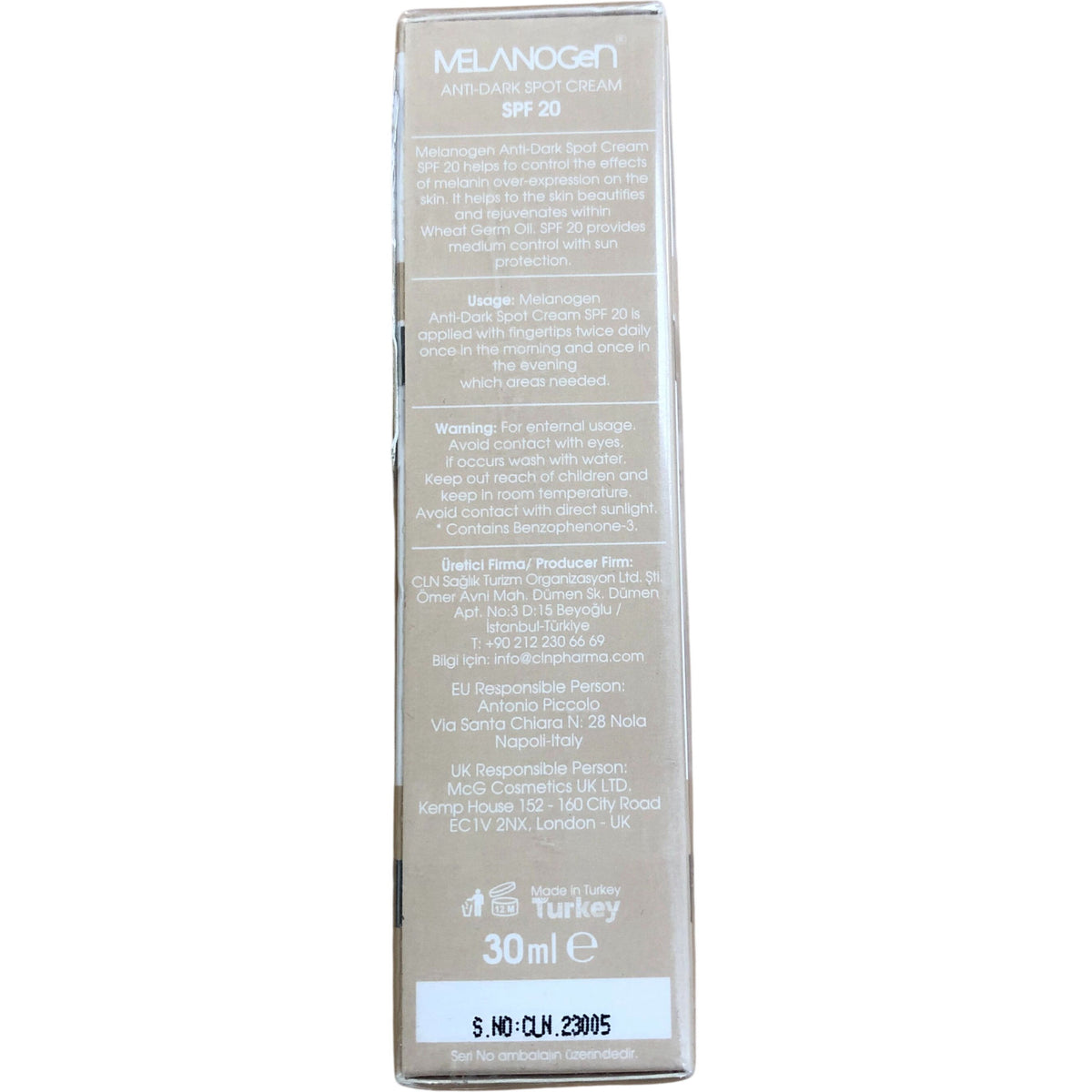 MCG Melanogen Anti-Dark Spot Cream SPF20 30ml