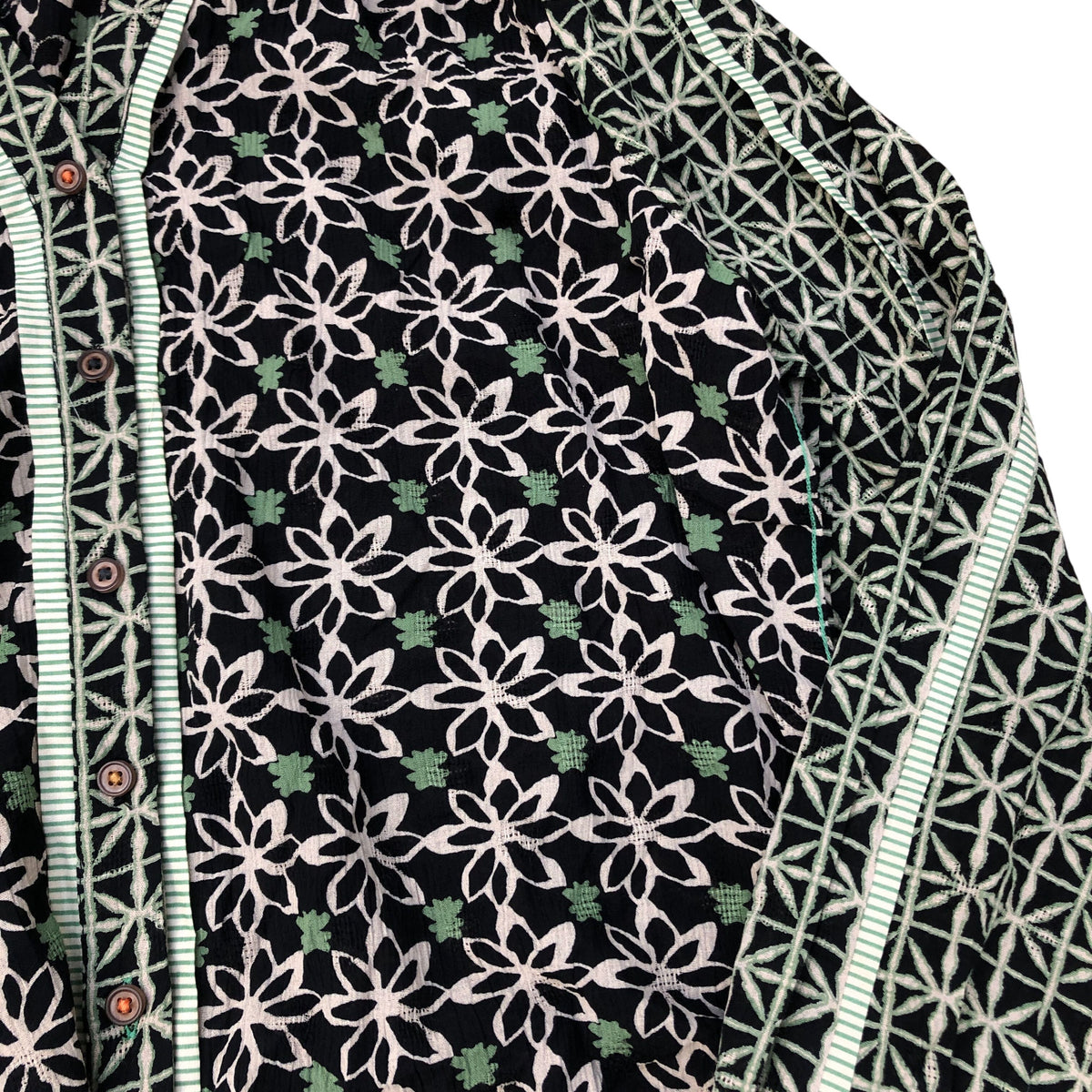 Floral Print Blouse UK10 Women's Long Sleeve Viscose Black Green