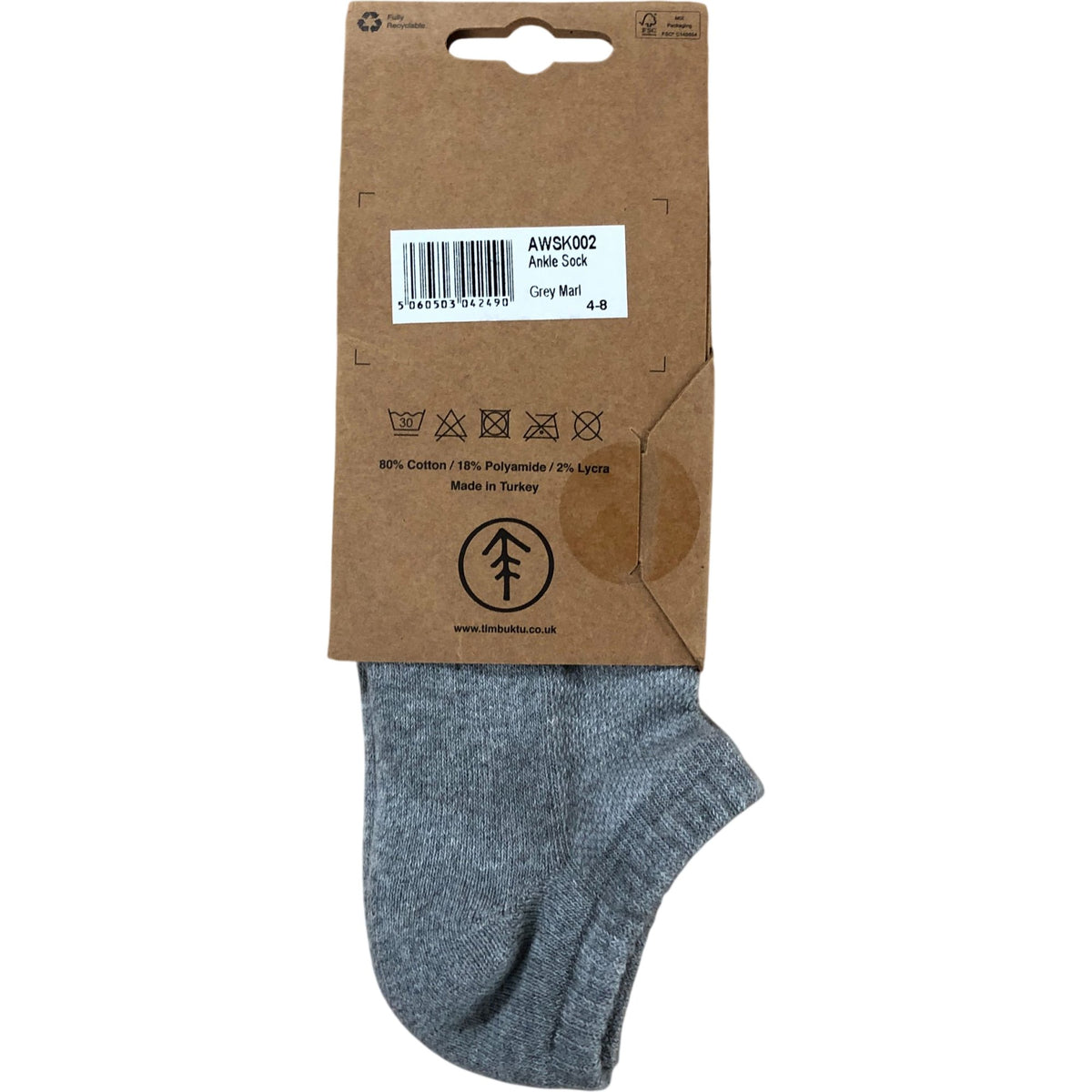 Timbuktu Ankle Socks UK4-8 Women Grey Marl Comfortable Durable Collection