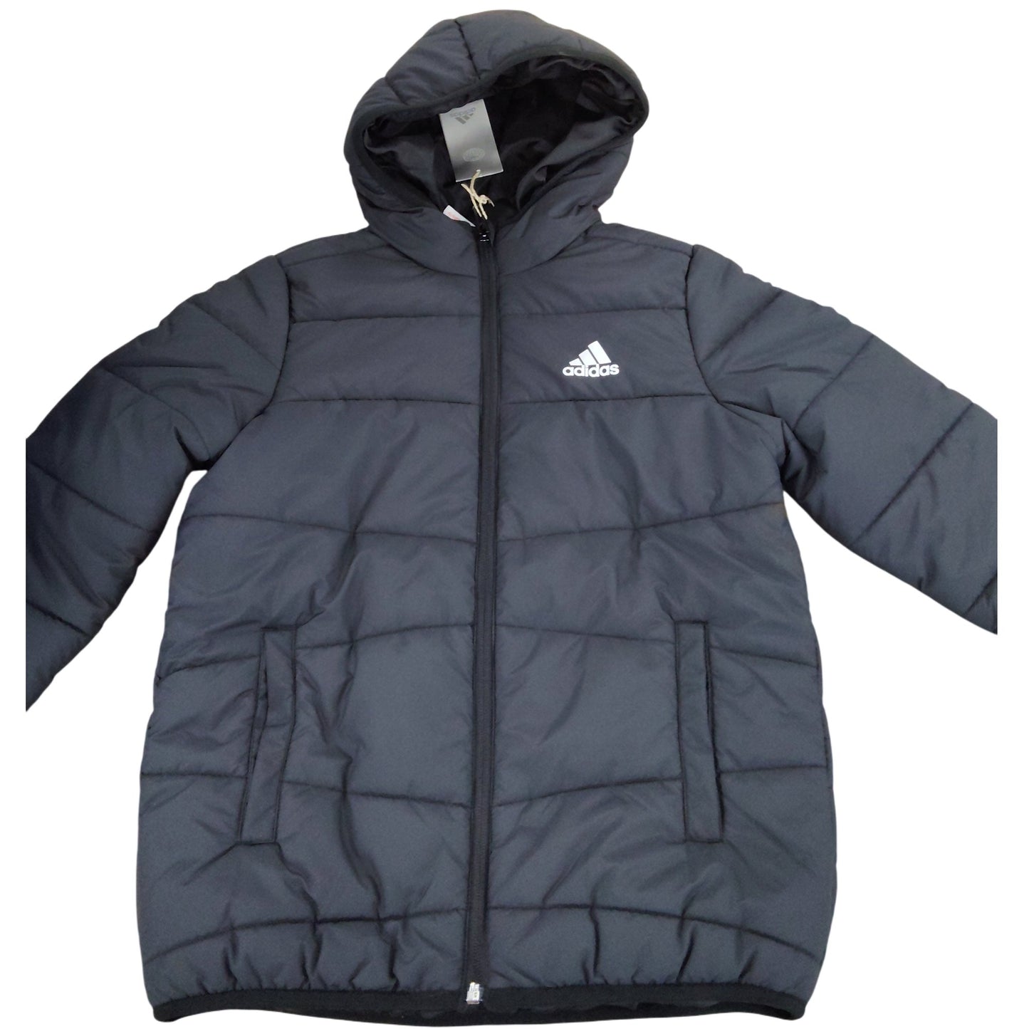 Adidas Boys Puffer Jacket Size 9-10 Years Black Hooded Outerwear