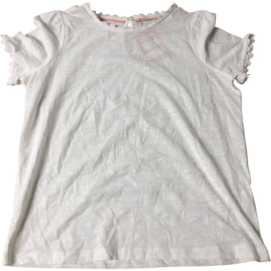 Women's White T-Shirt with Ruffled Sleeves and Keyhole Back UK10