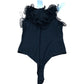 River Island Ruffle Trim Bodysuit Black Women's Size 12 Stylish Sleeveless Top