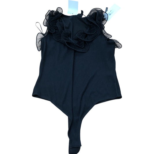 River Island Ruffle Trim Bodysuit Black Women's Size 12 Stylish Sleeveless Top