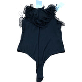 River Island Ruffle Trim Bodysuit Black Women's Size 12 Stylish Sleeveless Top