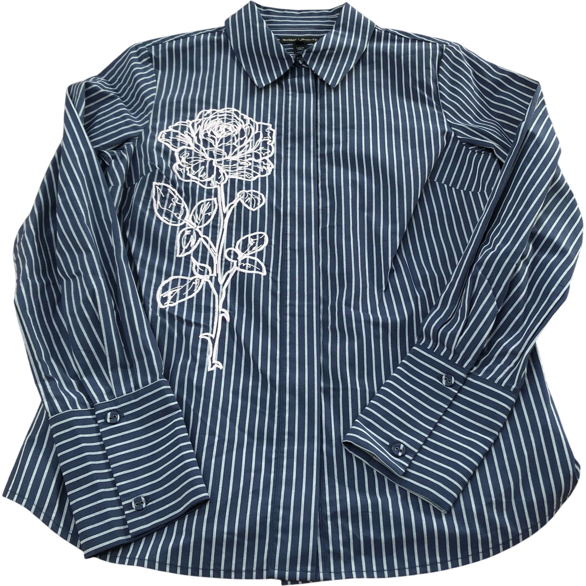 River Island Striped Shirt Ladies Blue White Floral Embroidery Size 8