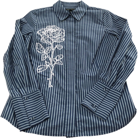River Island Striped Shirt Ladies Blue White Floral Embroidery Size 8