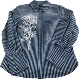 River Island Striped Shirt Ladies Blue White Floral Embroidery Size 8