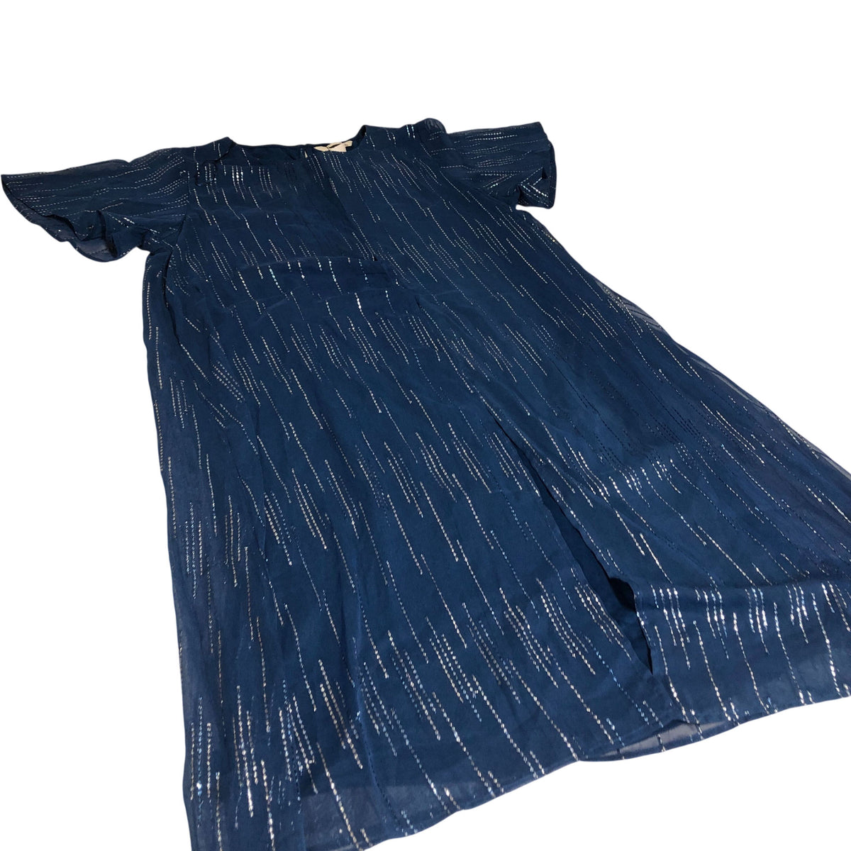 Branded Navy Blue Dress UK18 Women's Short Sleeve Shimmering Maxi Style