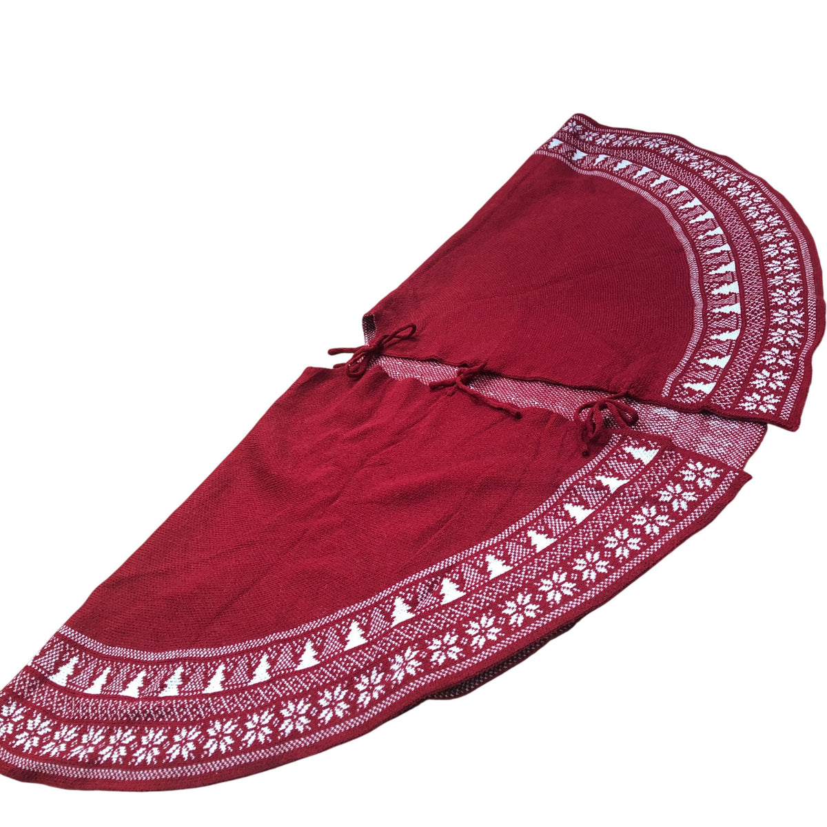 Red Christmas Tree Skirt with White Snowflake Pattern Decorative Decor 48"