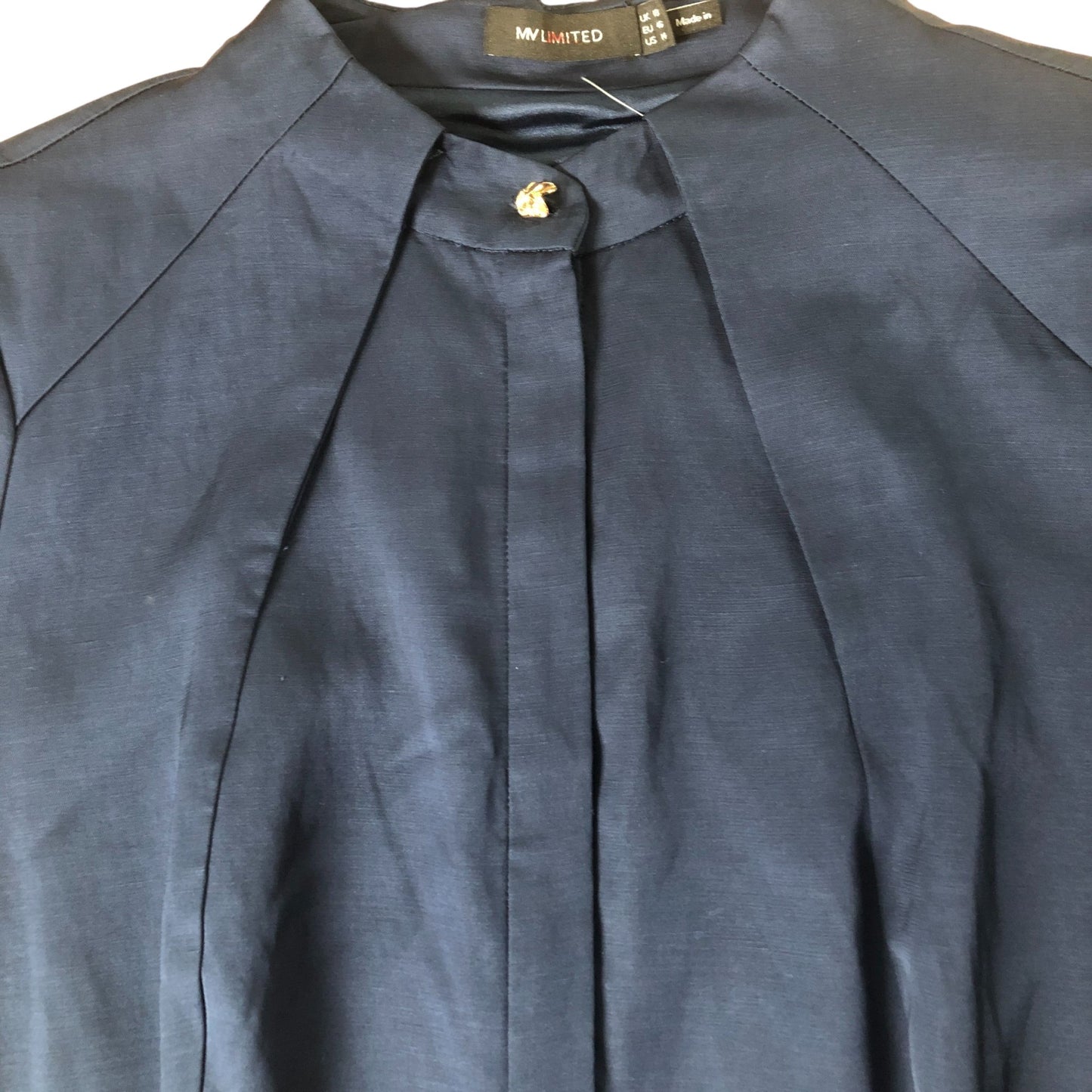 Midi Dress Women's Navy Blue Cap Sleeve Pleated Viscose UK18