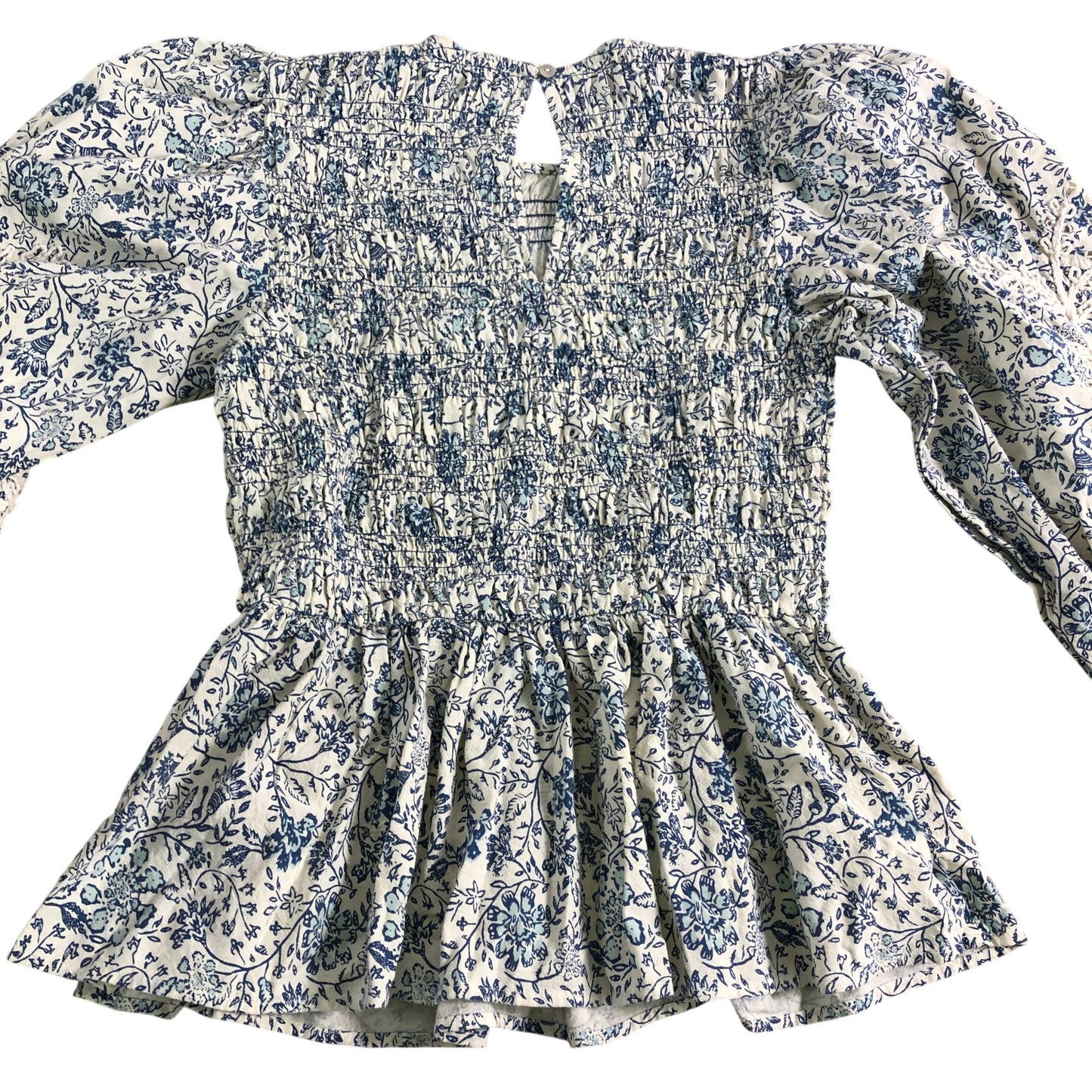 River Island Floral Print Blouse UK8 Women's Long Sleeve Peplum Top Cotton