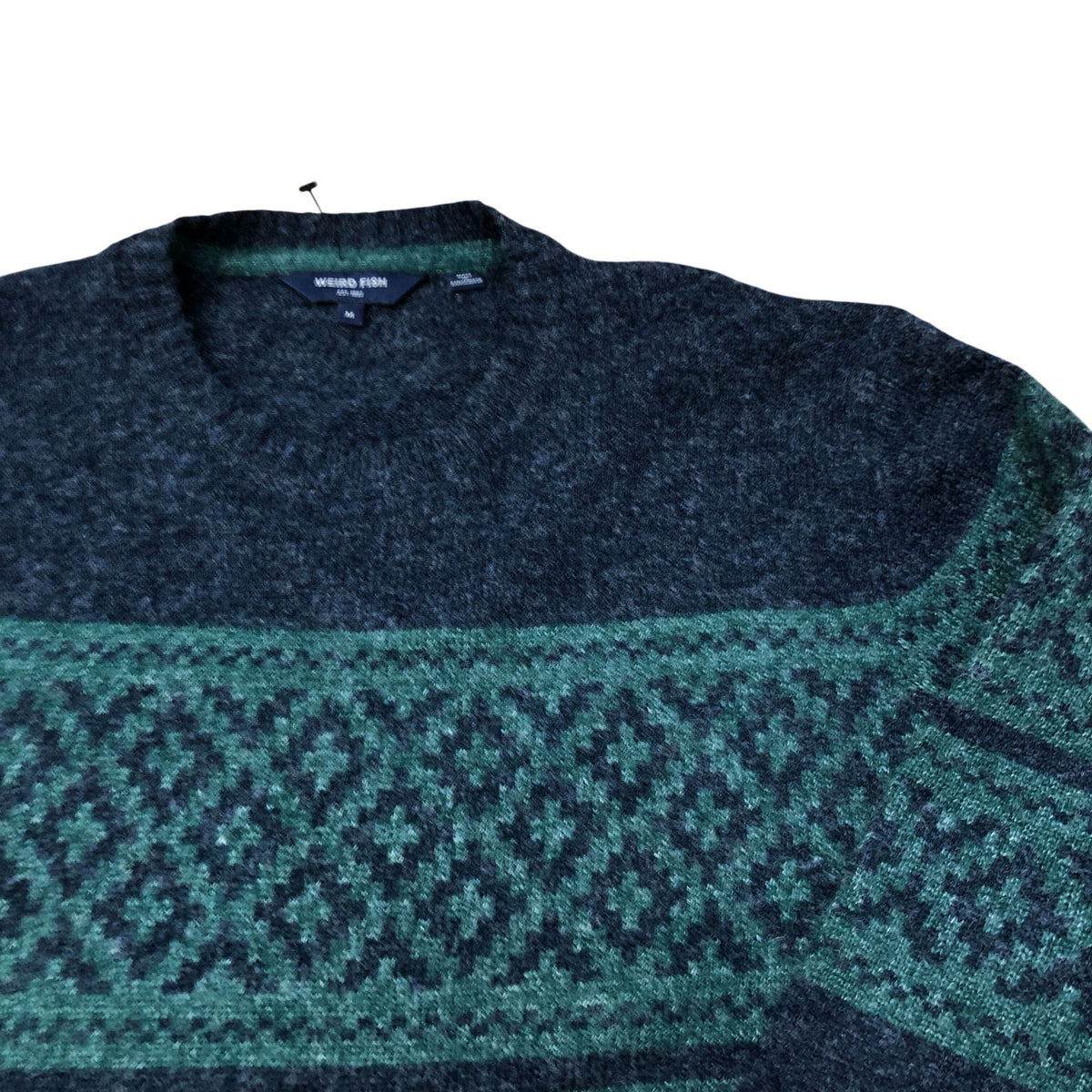 Weird Fish Navy Green Geometric Wool Blend Sweater Size M