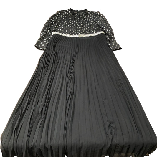 Black Pleated Maxi Dress Size 18 Women's Long Sleeve Party Wear