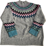 Izzy Fair Isle Jumper Grey Lambswool Blend Long Sleeve