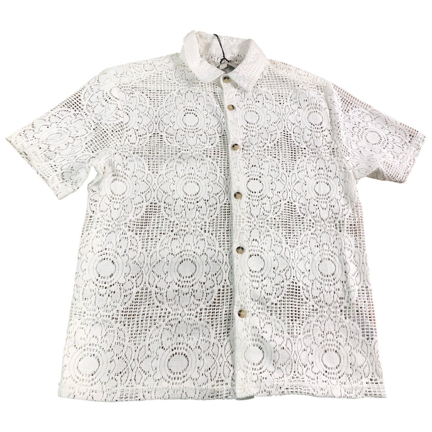 River Island Lace Button Up Shirt White Size S Men's Short Sleeve Floral Design