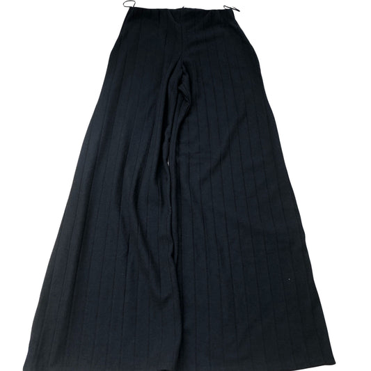 River Island Women's Wide Leg Trousers Black Ribbed Stretch Polyester