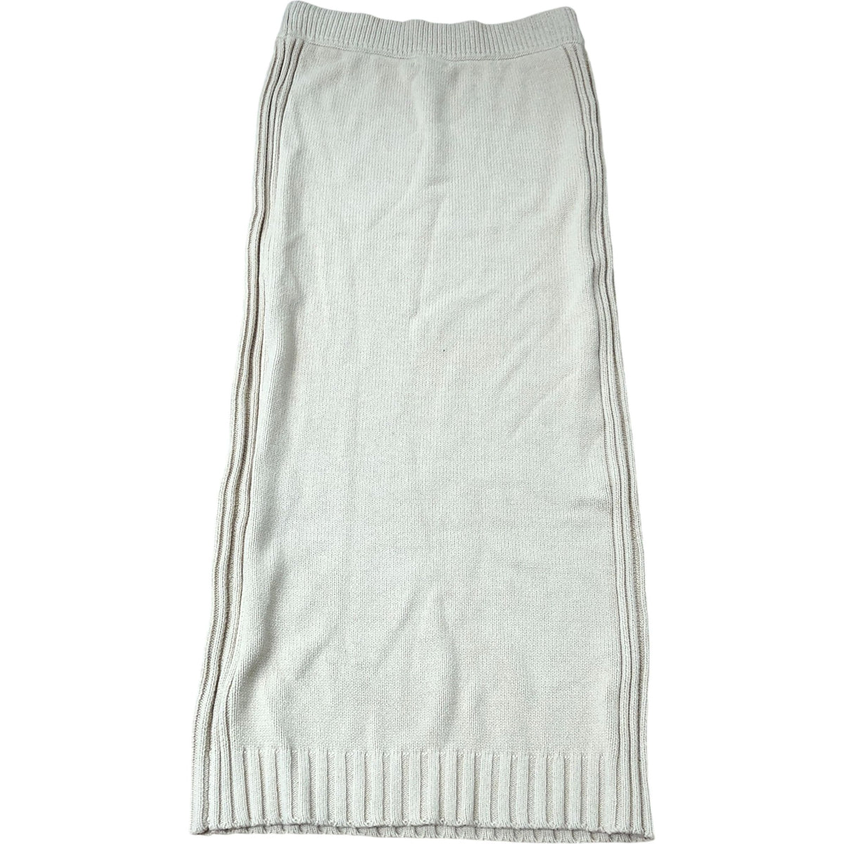 River Island Women's Knitted Midi Skirt Cream Ribbed Cotton Blend Size 10